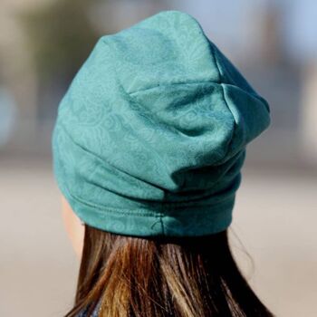 438 Green Beanie Hats, Bonnets imprimés transparents sur toute la surface 3