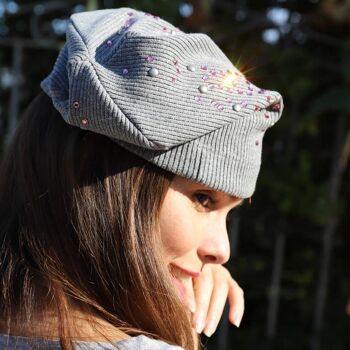 Bonnet 323, Swarowsky rose clair et clous vieillis gris 2