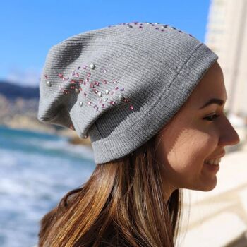 Bonnet 323, Swarowsky rose clair et clous vieillis gris 5