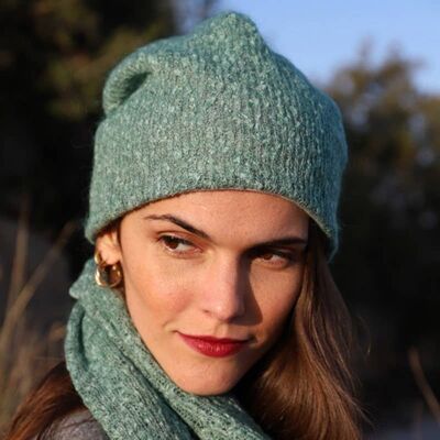 36 - Mint Green Beanie Hats, Bouclé Wool, Inside Cotton