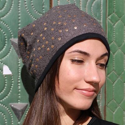 220 Flat Copper Studs Beanie Hats, Double fabric Beanies