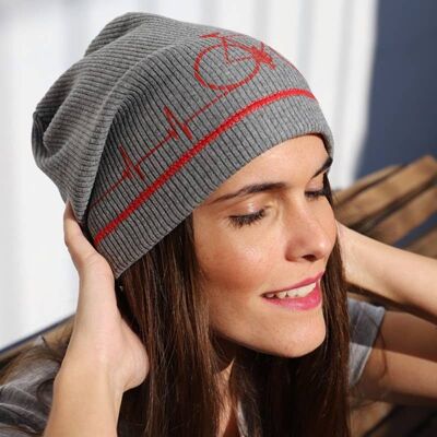 321 Bicycle Beanie Hat, Gray Melange Cotton Ribbed Beanies