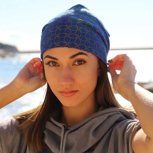 Beanie Hat in Blue Sweatshirt Fabric - 425 Mud Stars Beanies