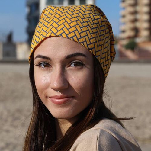 460 Beanie Hat With All-Over Blue Pattern Print, Beanies