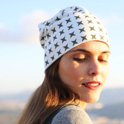 461 Cream Beanie Hat With All-Over Military Color Stars