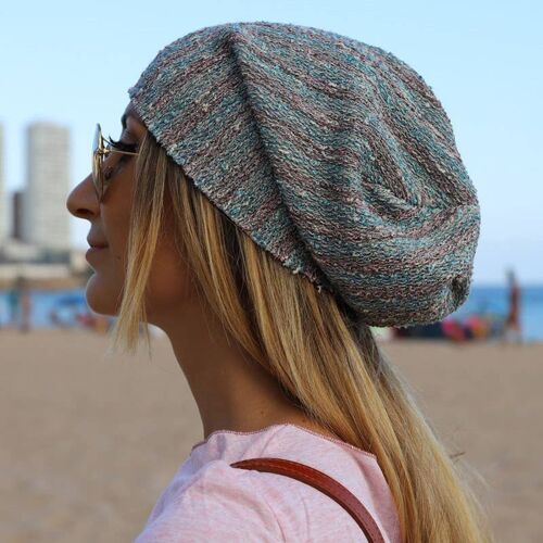 102 Beanie Hat Characterized By A Bright Three Color Fabric