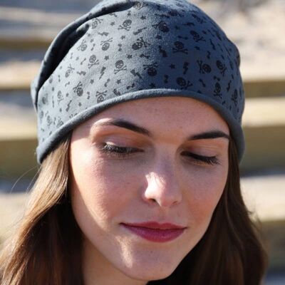 Bonnet 400 All-Over Skulls, Sweat-shirt en coton gris