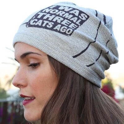 411 Beanie-Mütze mit Siebdruck mit Katzenmotiv, Baumwollmützen