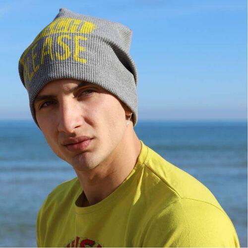 317H  Beach Please - Gray Melange Cotton Ribbed Beanie Hats