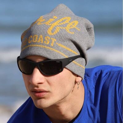 318H Melange Grey Beanie Hat, Surf-themed Beanies, Printed