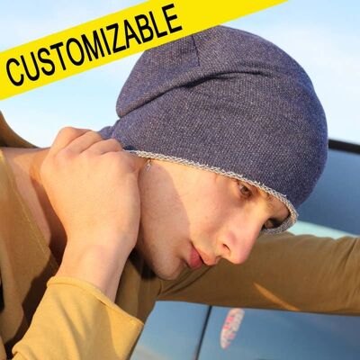 477H Beanie-Mütze mit Denim-Effekt, ausgefranster Saum, personalisierbar