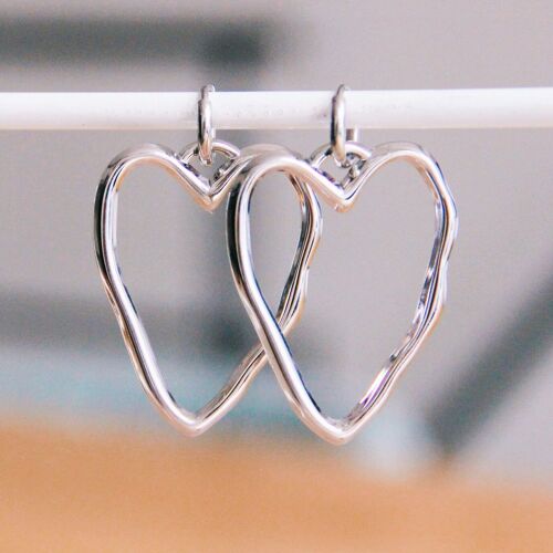 Stainless steel earring with XL open heart - silver