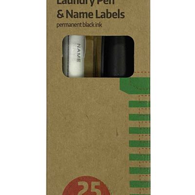 LAUNDRY MARKER PEN & 25 LABELS, Permanent Fabric Maker with Iron On Labels, Long Lasting Marker for Clothing with 25 Labels,
