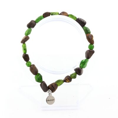 Boulder Opal Bracelet from Australia + Diopside from Brazil. Customizable Size. Made in France