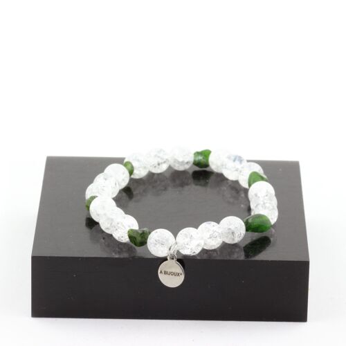 Bracelet Diopside du Brésil + Perles Quartz craquelé du Brésil 8 mm. Fabriqué en France