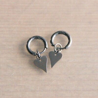 Stainless steel hoop earrings with heart - silver