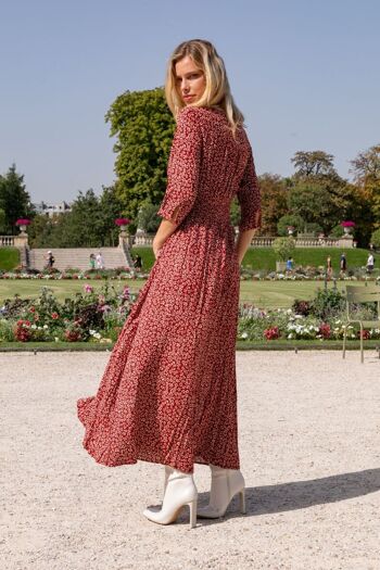 Robe longue boutonnée devant à imprimé avec fente et manches 3/4 2