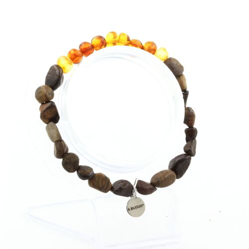 Bracelet Perles Ambre véritable de la mer Baltique + Opale Boulder d'Australie. Taille Personnalisable. Fabriqué en France