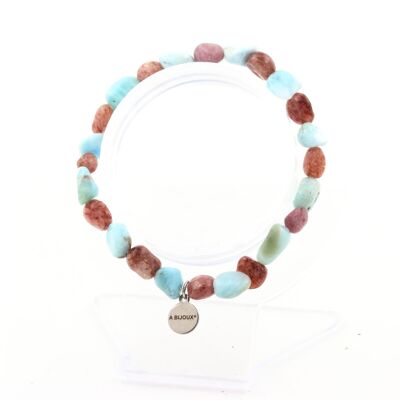Larimar bracelet from the Dominican Republic + Ruby from Brazil. Customizable Size. Made in France