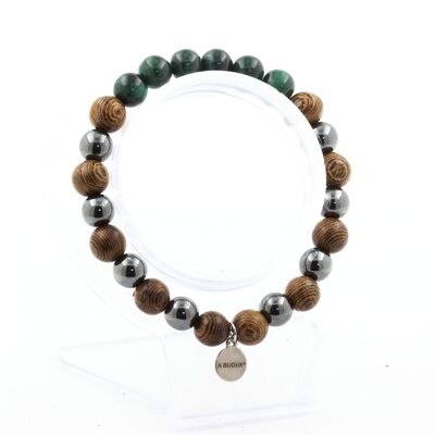 Congo Malachite Bracelet + Hematite Beads + 8 mm wood. Made in France