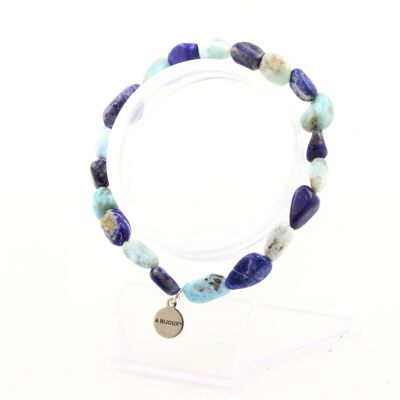 Larimar bracelet from Dominican Republic + Lapis Lazuli from Pakistan. Customizable Size. Made in France