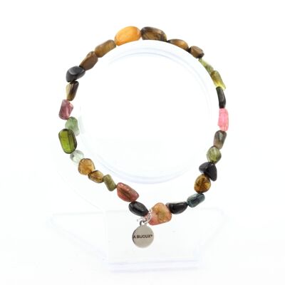 Bracelet Tourmaline multicolore du Brésil + Oeil de Tigre d'Afrique du Sud. Taille Personnalisable. Fabriqué en France