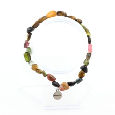 Multicolored Tourmaline bracelet from Brazil + Tiger Eye from South Africa. Customizable Size. Made in France