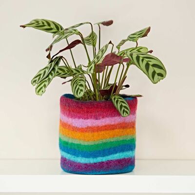 Copri vaso per piante arcobaleno fatto a mano in feltro