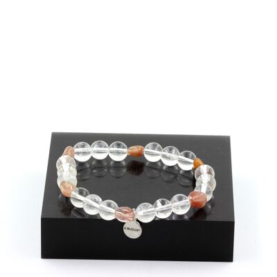 Bracciale in quarzo rutilo rosso dal Brasile + perle di quarzo da 8 mm. Fatto in Francia