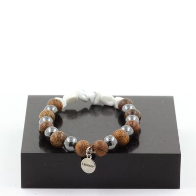 Howlite Bracelet from the USA + Hematite Beads + 8 mm wood. Made in France