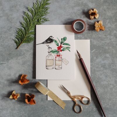 Cartolina d'auguri di Natale dell'acquerello dell'uccello
