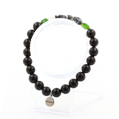 Bracelet Diopside from Brazil + Zebra Jasper from Brazil + Black Agate Beads 8 mm. Made in France