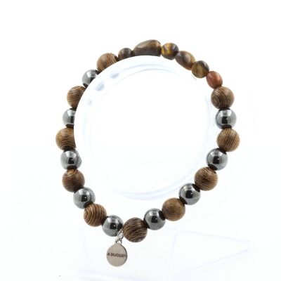 Tiger Eye Bracelet from South Africa + Hematite Beads + 8 mm wood. Made in France