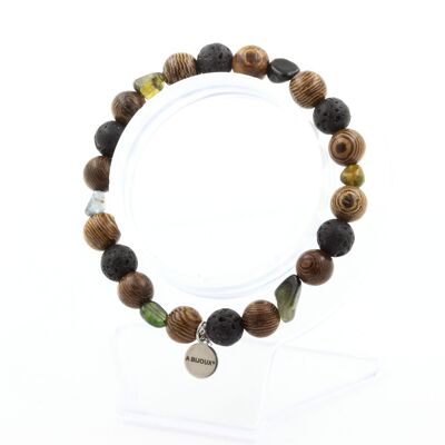 Multicolored Tourmaline Bracelet from Brazil + Lava Beads + 8 mm wood. Made in France