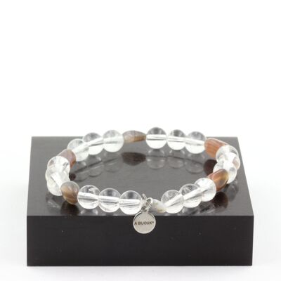 Botswana Agate Bracelet + 8 mm Quartz Beads. Made in France