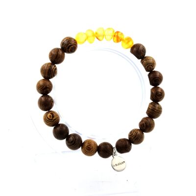 Genuine Baltic Sea amber bracelet + 8 mm wooden beads. Made in France