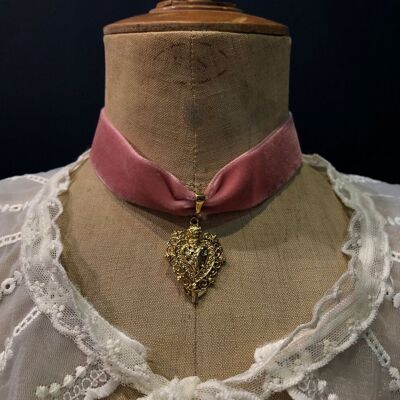 Collana Verona - Girocollo in velluto rosa