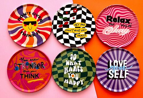 Colourful Design Coaster Set of 6 Drink Coasters  Home Decor