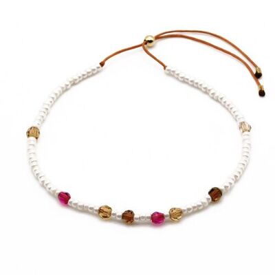 Boho pearl bracelet Dreamcatcher Pink with crystals