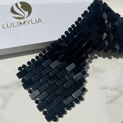 Wiederverwendbare, umweltfreundliche Luxus-Detox-Augenmaske mit Perlen (Schwarzer Obsidian) – mit Box