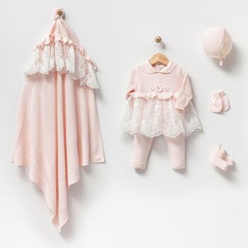 Ensemble de robe nouveau-né bio avec détails en dentelle 5 pièces 2