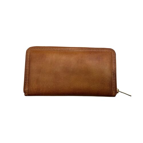 GRAND PORTE FEUILLE CUIR CIRE LUCIANA COGNAC