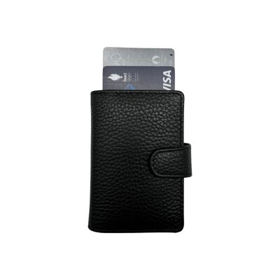 MECHANICAL CARD HOLDER HUGO GRAIN LEATHER BLACK