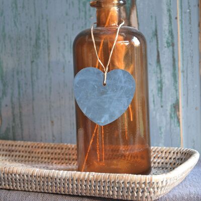 Zinc heart amber glass vase