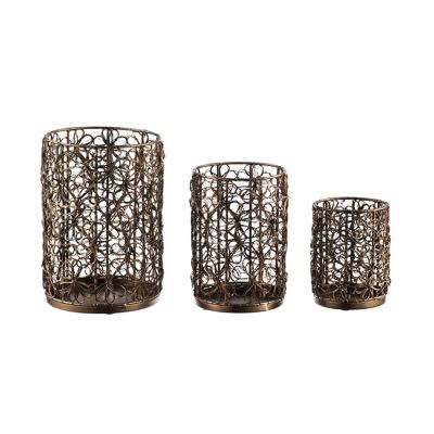 Set of 3 Bloom tealight holders, antique brass, metal