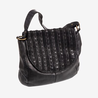 BRAIDED LEATHER BAG FOR WOMEN, BLACK COLOR. 32x27x10CM