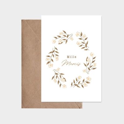 Carte postale - Mille mercis - remerciements fleurs illustrations famille