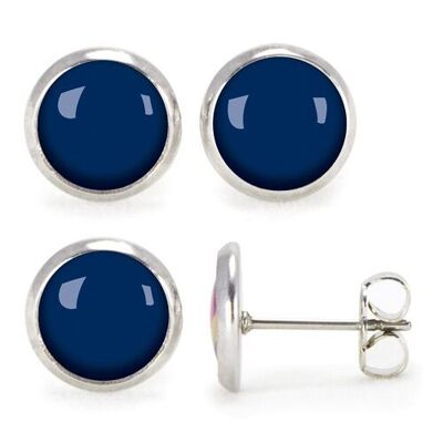 Silver surgical stainless steel stud earrings - Flash Navy Blue