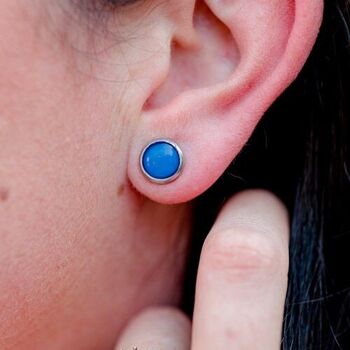 Puces d'oreilles acier chirurgical inoxydable Argent - Flash Bleu Marine 3