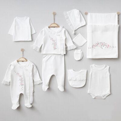Set speciale per baby shower ricamato per neonata 100% cotone (0-3 mesi)